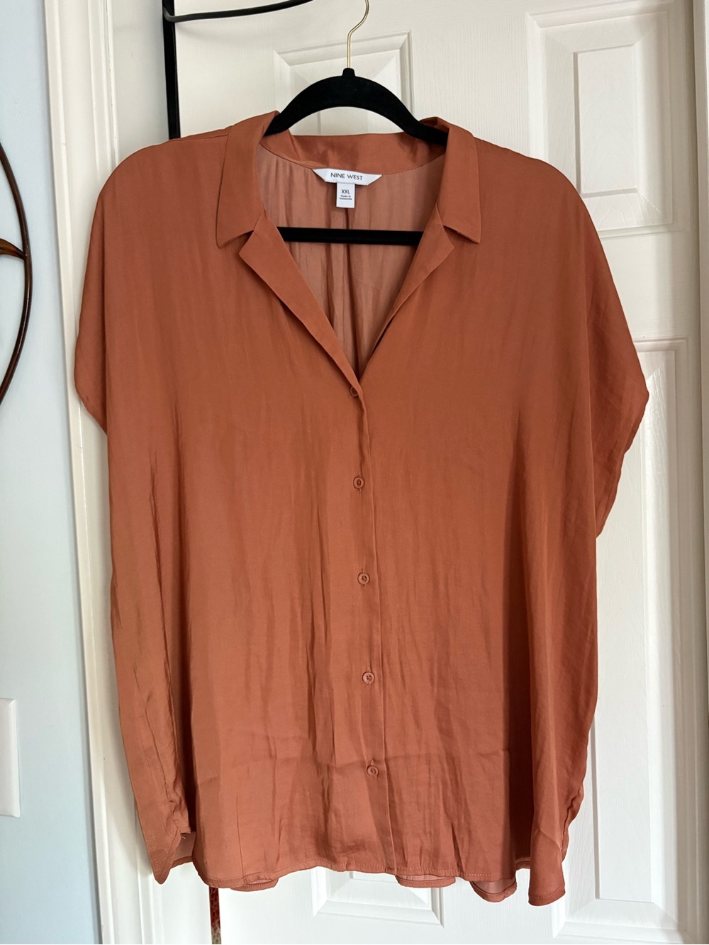 Nine West Burnt Orange Button-Front Short Sleeve Shirt